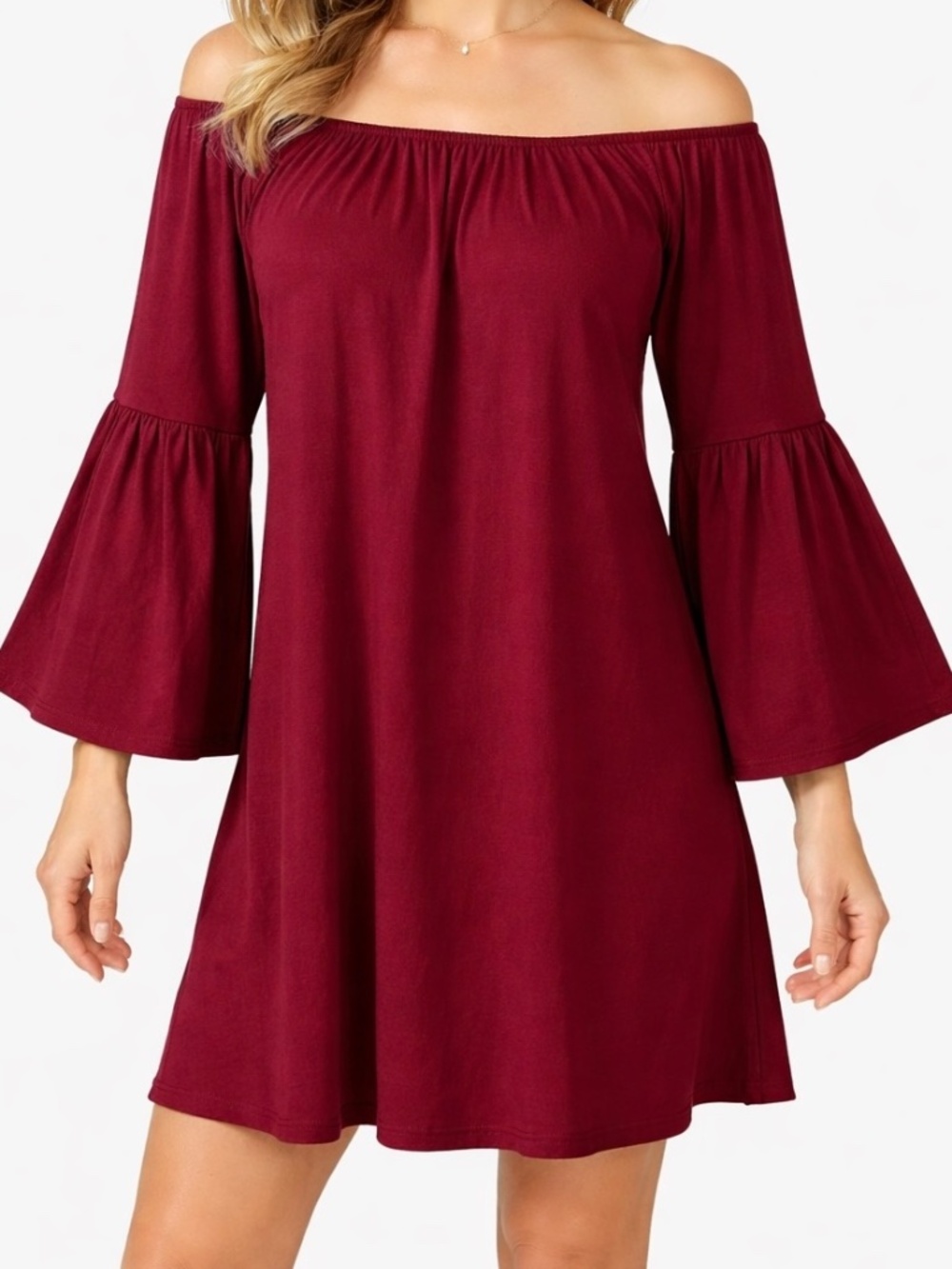 LA Gypsy Bell Sleeve Boho Tunic Dress Women's 1X Burgundy Maroon Red